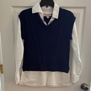 Philosophy Dark Blue V-Neck Sweater with White Layer